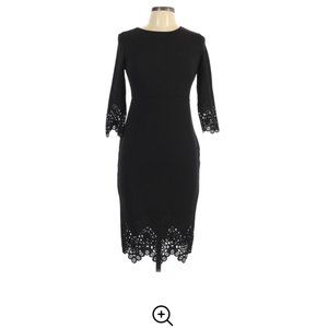 Shein Black Midi Dress 3/4 Sleeve w/ Eyelet Detail